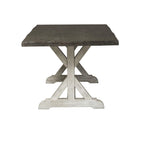 Mesa de caballete rústica blanca con acabado gris envejecido