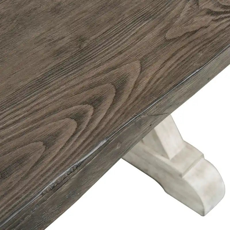 Mesa de caballete rústica blanca con acabado gris envejecido