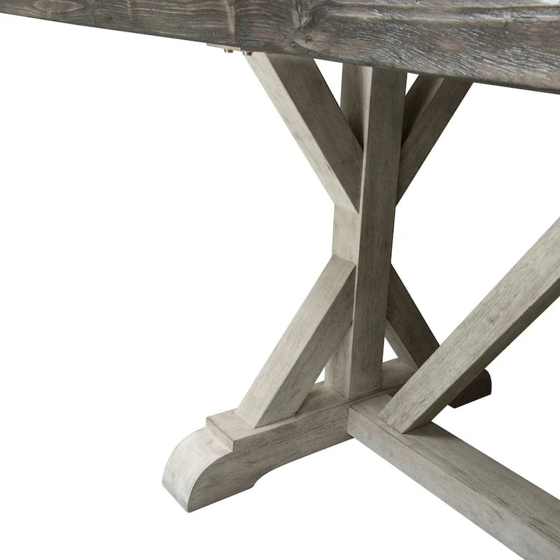 Mesa de caballete rústica blanca con acabado gris envejecido