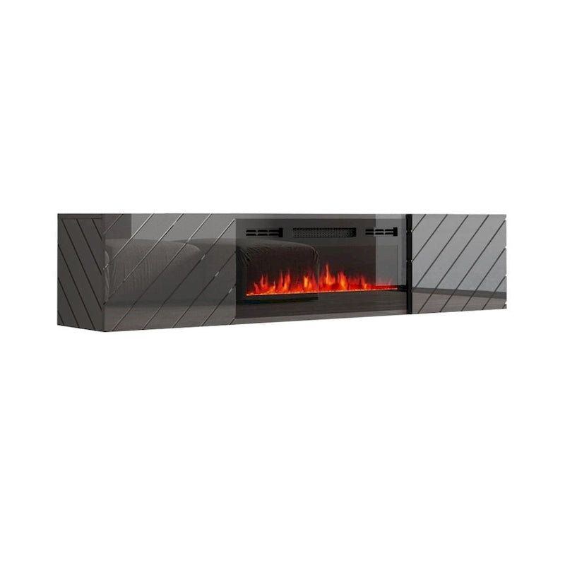 Mueble de TV de 72 pulgadas con chimenea eléctrica integrada, incluye kit de montaje en pared