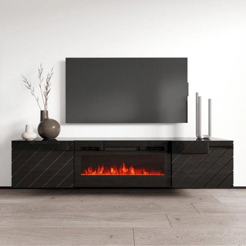Mueble de TV de 72 pulgadas con chimenea eléctrica integrada, incluye kit de montaje en pared