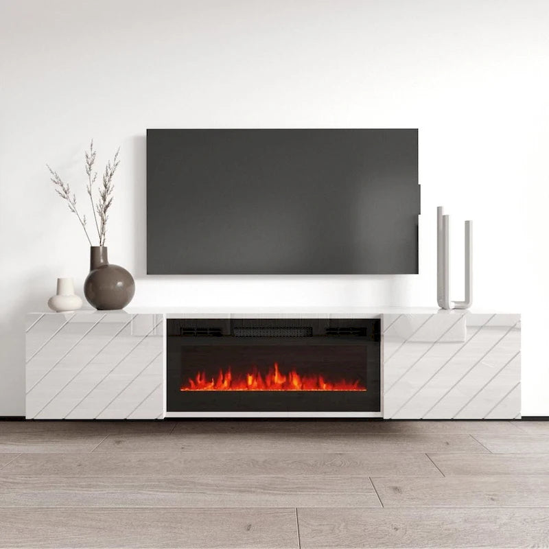 Mueble de TV de 72 pulgadas con chimenea eléctrica integrada, incluye kit de montaje en pared
