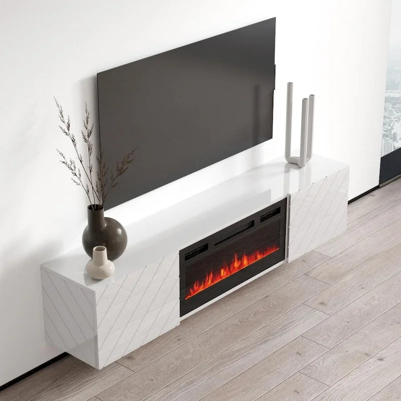 Mueble de TV de 72 pulgadas con chimenea eléctrica integrada, incluye kit de montaje en pared