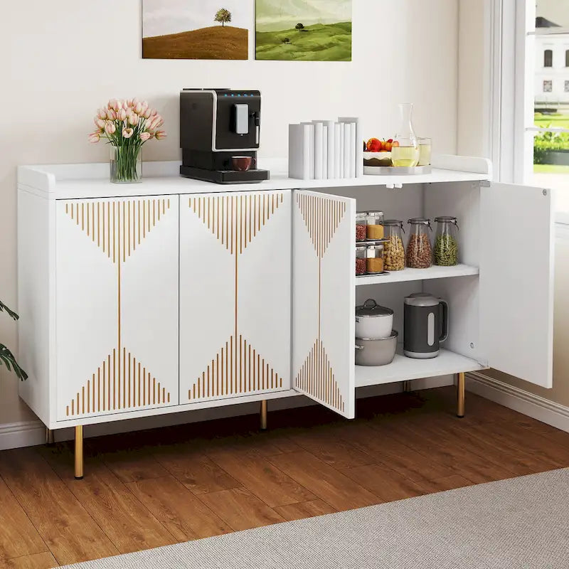Alacena de cocina de 55 pulgadas con almacenamiento, aparador, mesa de bufé con puertas