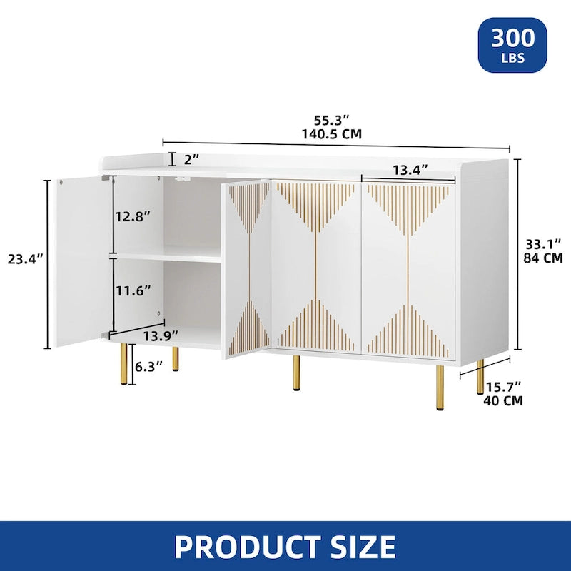 Alacena de cocina de 55 pulgadas con almacenamiento, aparador, mesa de bufé con puertas