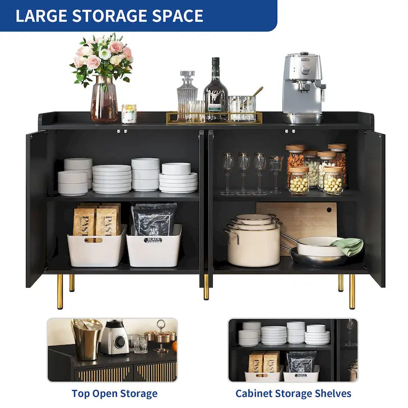 Alacena de cocina de 55 pulgadas con almacenamiento, aparador, mesa de bufé con puertas
