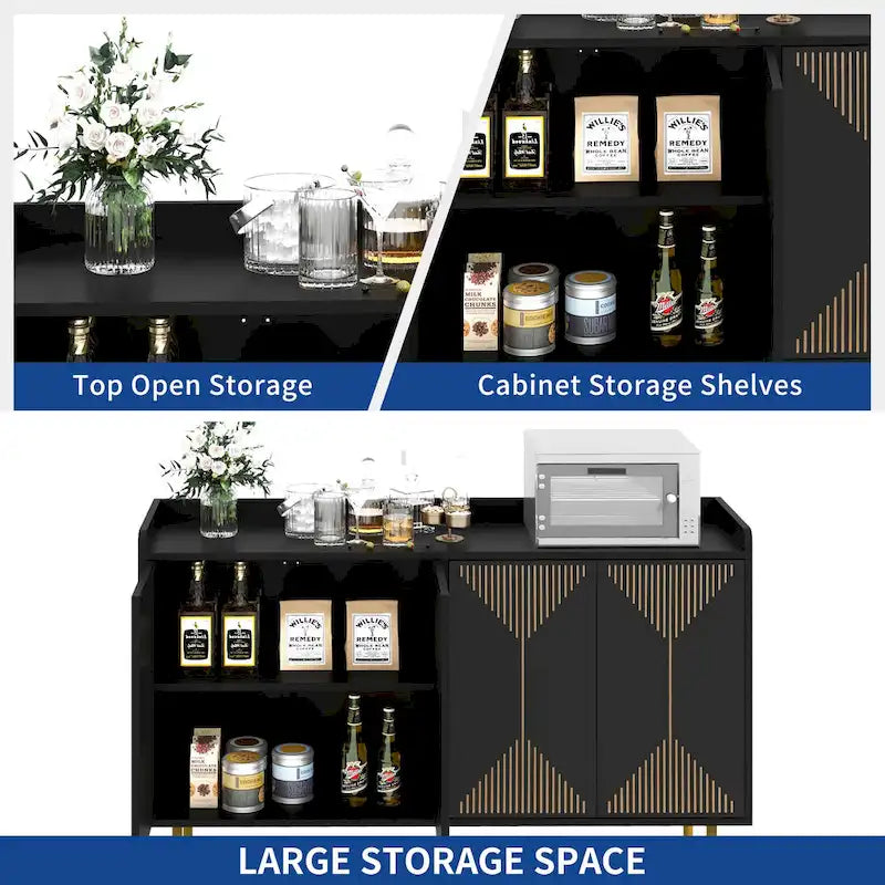Alacena de cocina de 55 pulgadas con almacenamiento, aparador, mesa de bufé con puertas