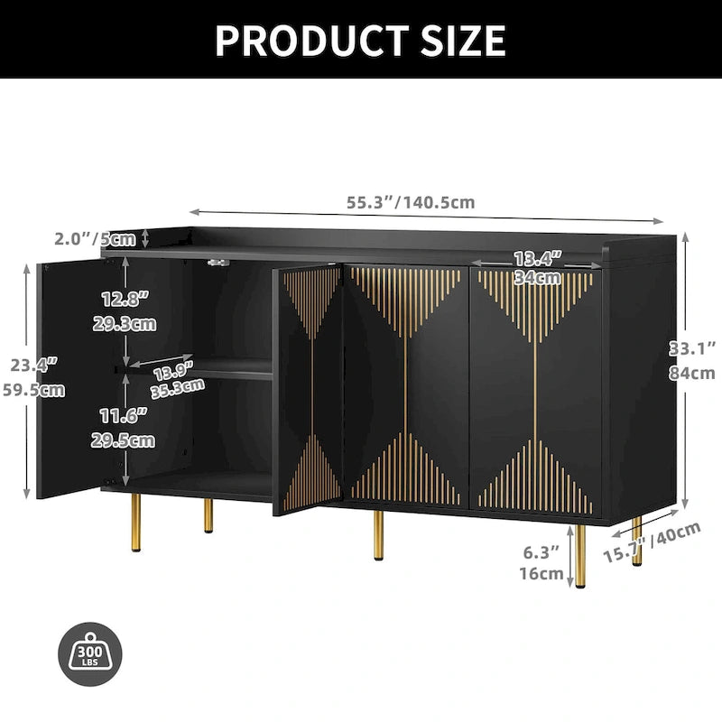 Alacena de cocina de 55 pulgadas con almacenamiento, aparador, mesa de bufé con puertas