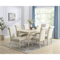 Mesa de comedor con 6 sillas capitoné, patas torneadas