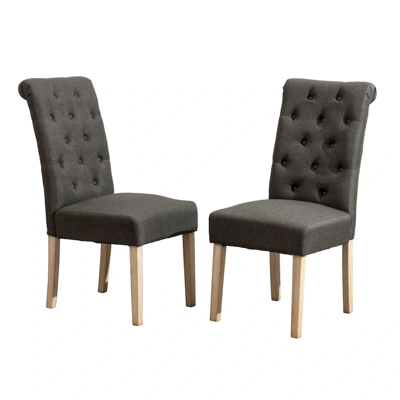Mesa de comedor con 6 sillas capitoné, patas torneadas