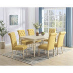 Mesa de comedor con 6 sillas capitoné, patas torneadas