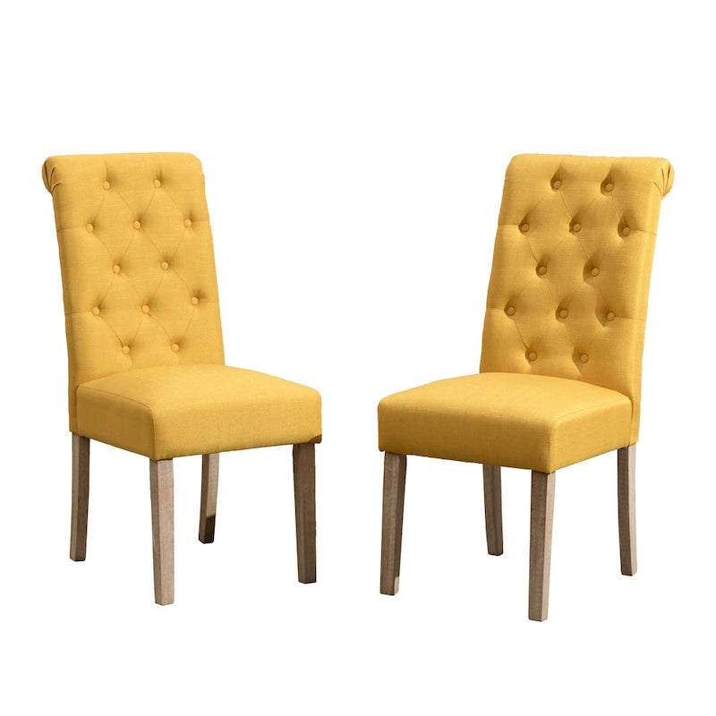 Mesa de comedor con 6 sillas capitoné, patas torneadas