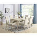 Mesa de comedor con 6 sillas capitoné, patas torneadas