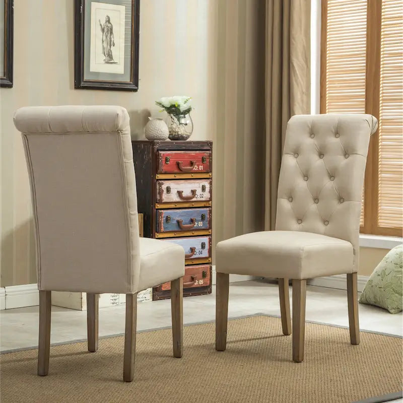 Mesa de comedor con 6 sillas capitoné, patas torneadas