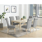 Mesa de comedor con 6 sillas capitoné, patas torneadas
