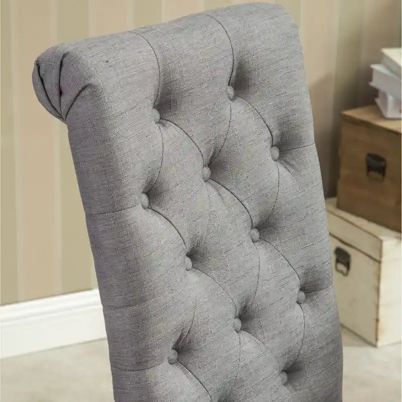 Mesa de comedor con 6 sillas capitoné, patas torneadas