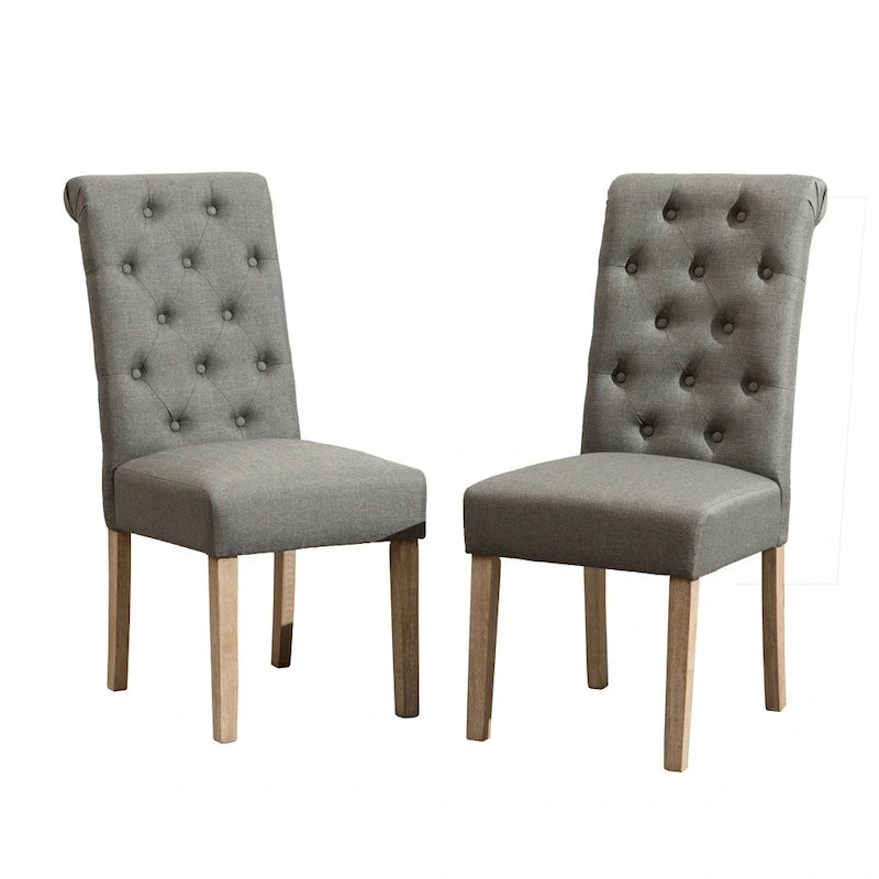 Mesa de comedor con 6 sillas capitoné, patas torneadas