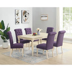 Mesa de comedor con 6 sillas capitoné, patas torneadas