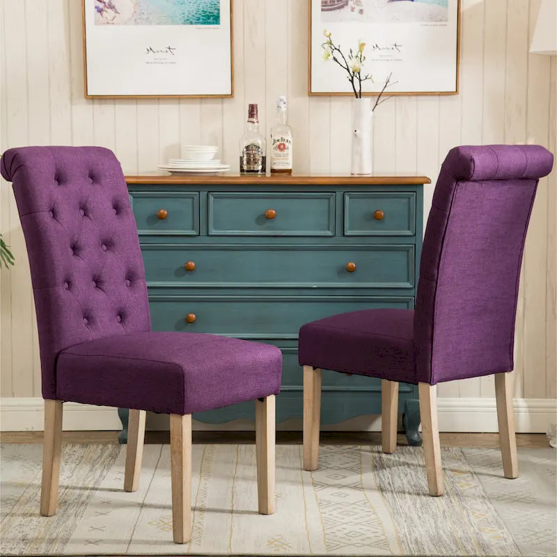 Mesa de comedor con 6 sillas capitoné, patas torneadas