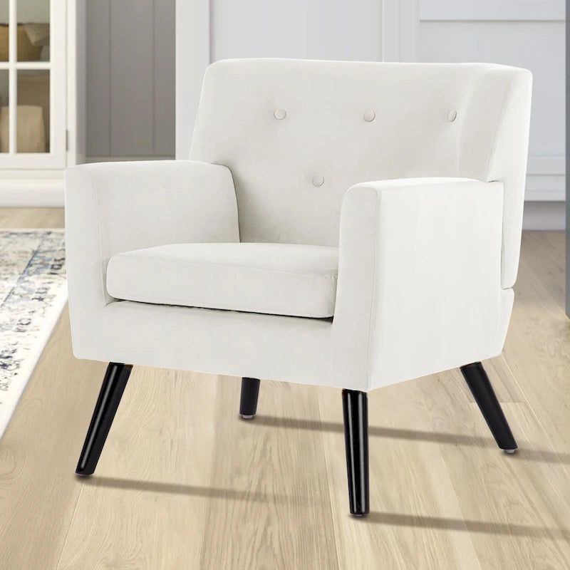 Sillón Acentual Tapizado en Terciopelo con Estructura de Acero y Patas de Madera