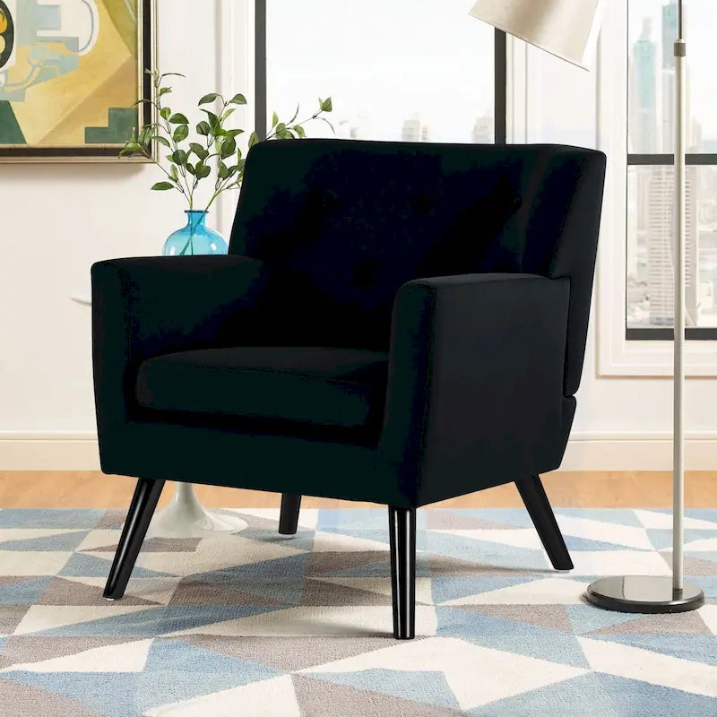 Sillón Acentual Tapizado en Terciopelo con Estructura de Acero y Patas de Madera