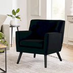 Sillón Acentual Tapizado en Terciopelo con Estructura de Acero y Patas de Madera