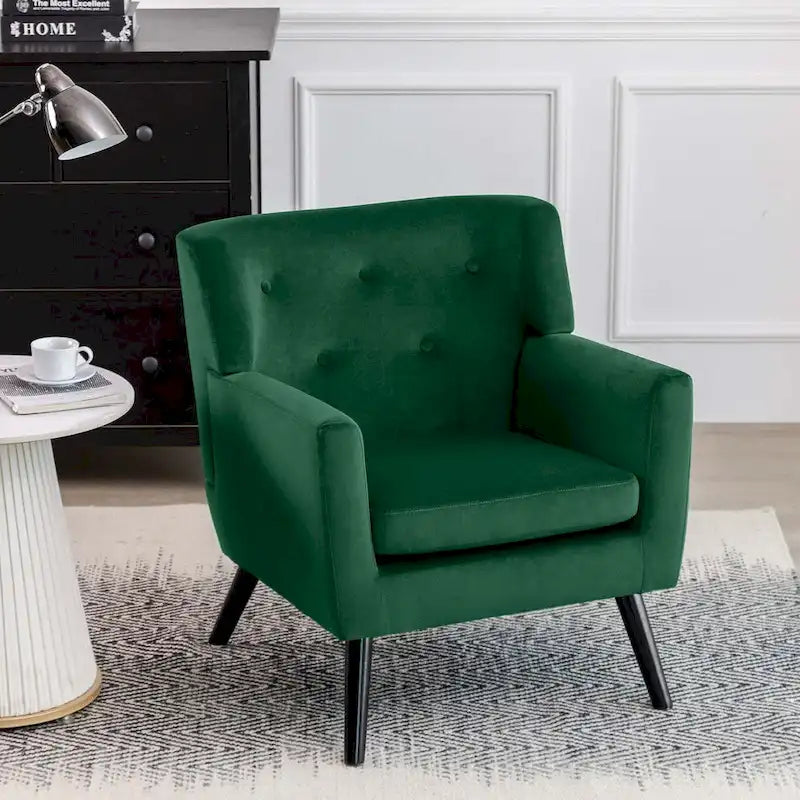 Sillón Acentual Tapizado en Terciopelo con Estructura de Acero y Patas de Madera