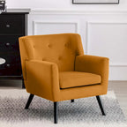 Sillón Acentual Tapizado en Terciopelo con Estructura de Acero y Patas de Madera