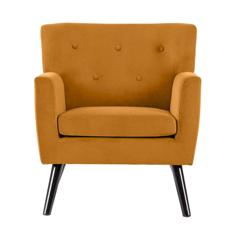 Sillón Acentual Tapizado en Terciopelo con Estructura de Acero y Patas de Madera