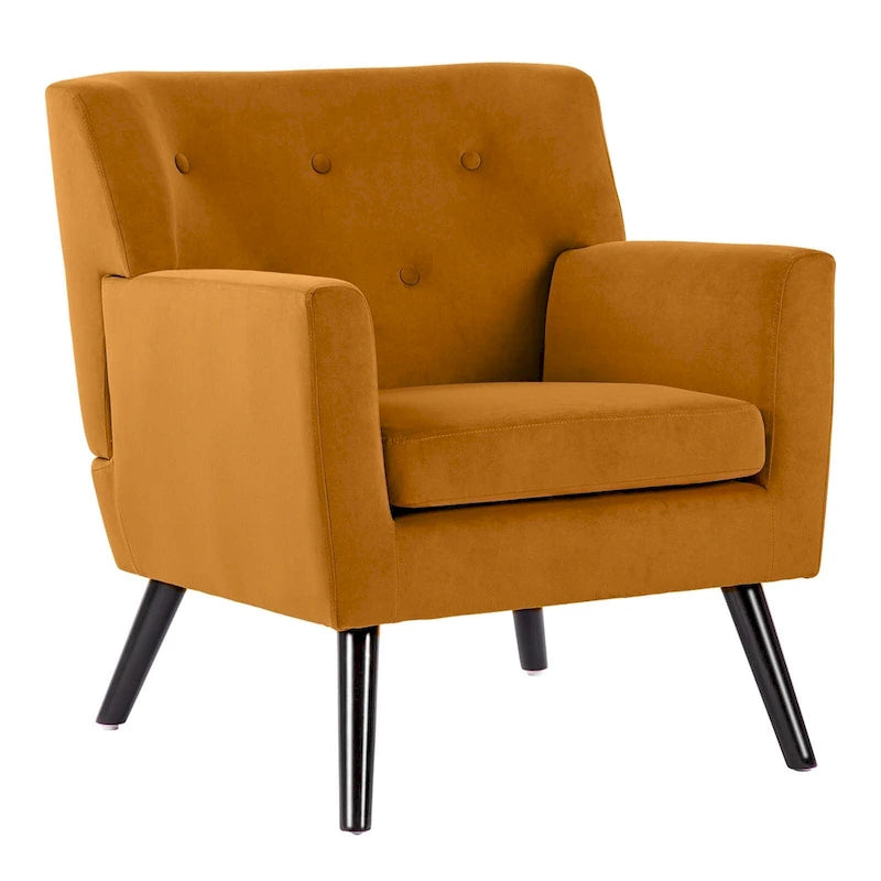 Sillón Acentual Tapizado en Terciopelo con Estructura de Acero y Patas de Madera