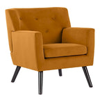 Sillón Acentual Tapizado en Terciopelo con Estructura de Acero y Patas de Madera