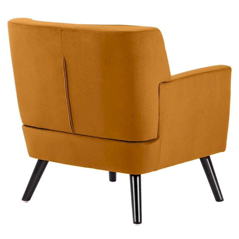 Sillón Acentual Tapizado en Terciopelo con Estructura de Acero y Patas de Madera