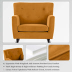 Sillón Acentual Tapizado en Terciopelo con Estructura de Acero y Patas de Madera