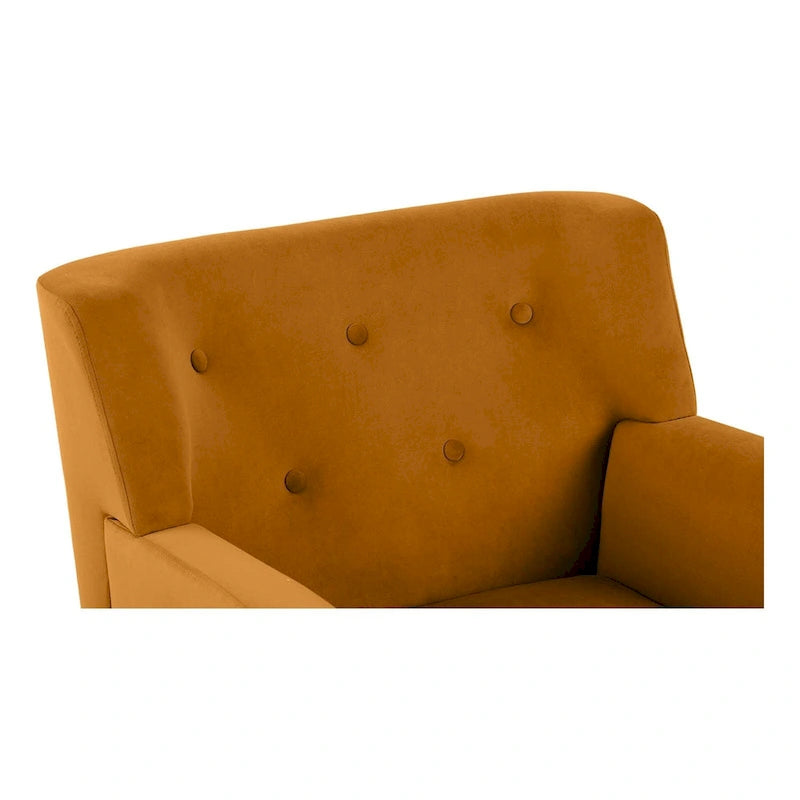 Sillón Acentual Tapizado en Terciopelo con Estructura de Acero y Patas de Madera