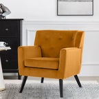 Sillón Acentual Tapizado en Terciopelo con Estructura de Acero y Patas de Madera