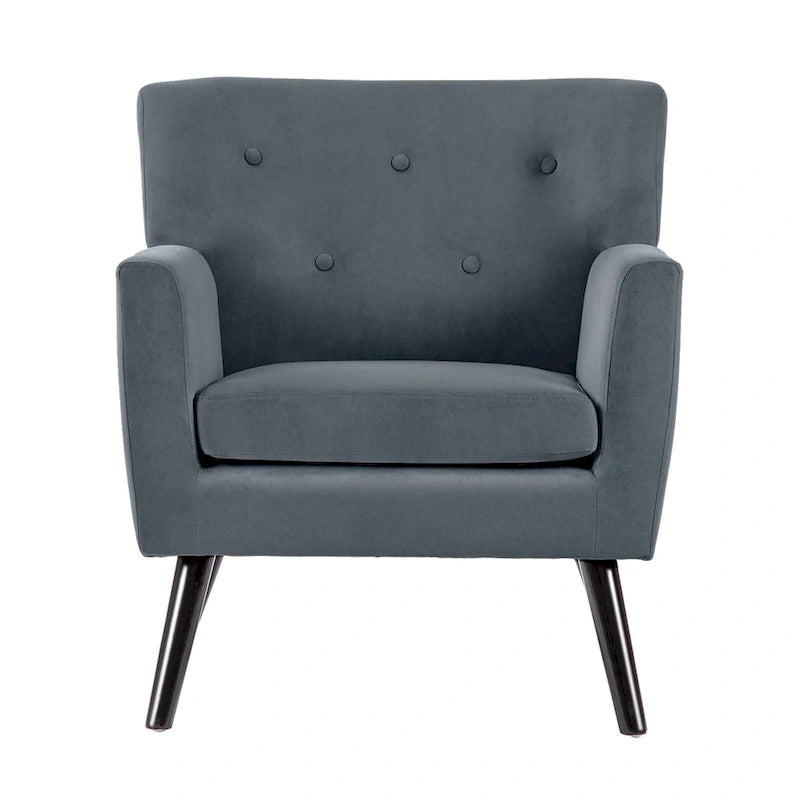 Sillón Acentual Tapizado en Terciopelo con Estructura de Acero y Patas de Madera