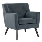 Sillón Acentual Tapizado en Terciopelo con Estructura de Acero y Patas de Madera