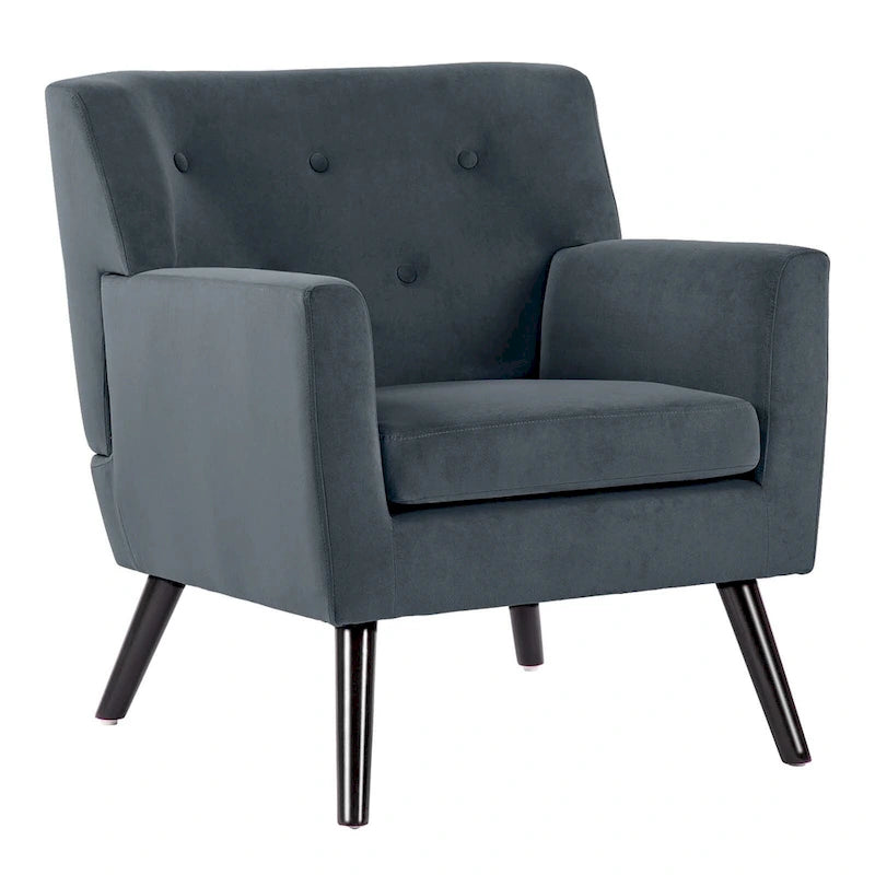 Sillón Acentual Tapizado en Terciopelo con Estructura de Acero y Patas de Madera