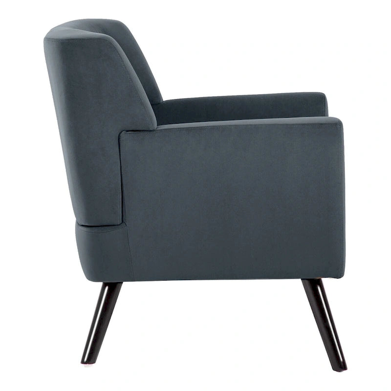 Sillón Acentual Tapizado en Terciopelo con Estructura de Acero y Patas de Madera