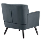 Sillón Acentual Tapizado en Terciopelo con Estructura de Acero y Patas de Madera