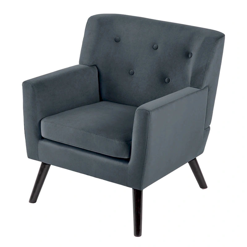 Sillón Acentual Tapizado en Terciopelo con Estructura de Acero y Patas de Madera