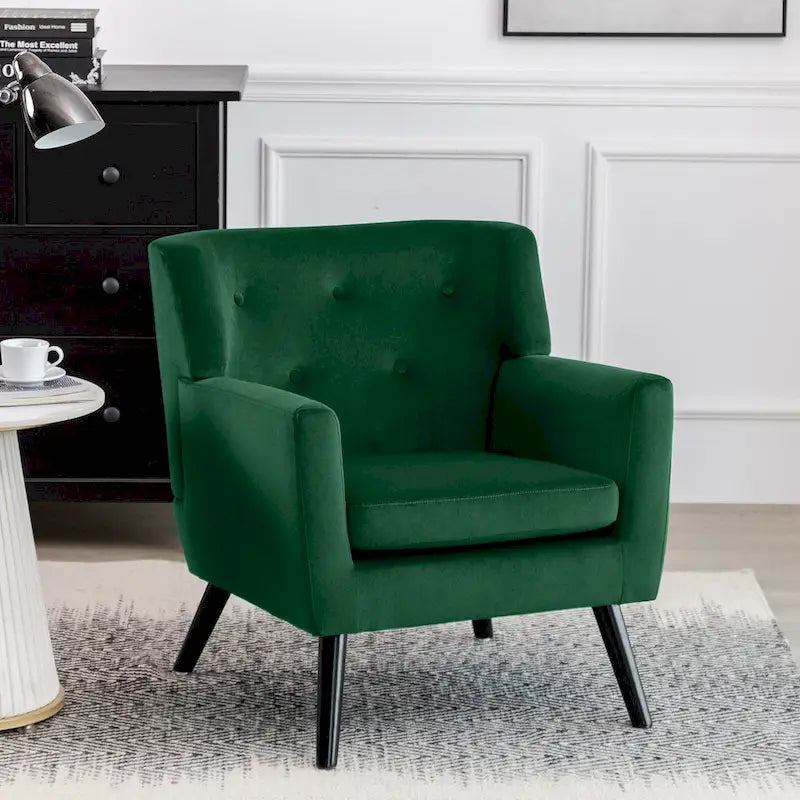 Sillón Acentual Tapizado en Terciopelo con Estructura de Acero y Patas de Madera