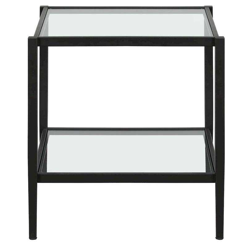 Mesa auxiliar cuadrada de 20 pulgadas con estante de cristal templado