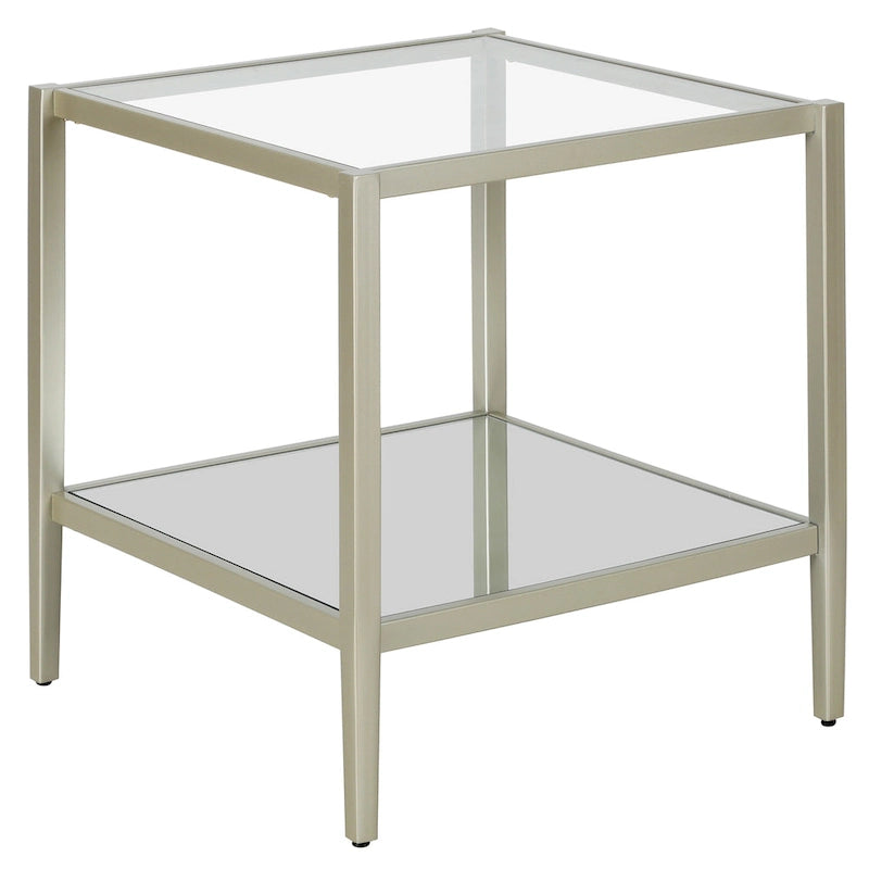 Mesa auxiliar cuadrada de 20 pulgadas con estante de cristal templado