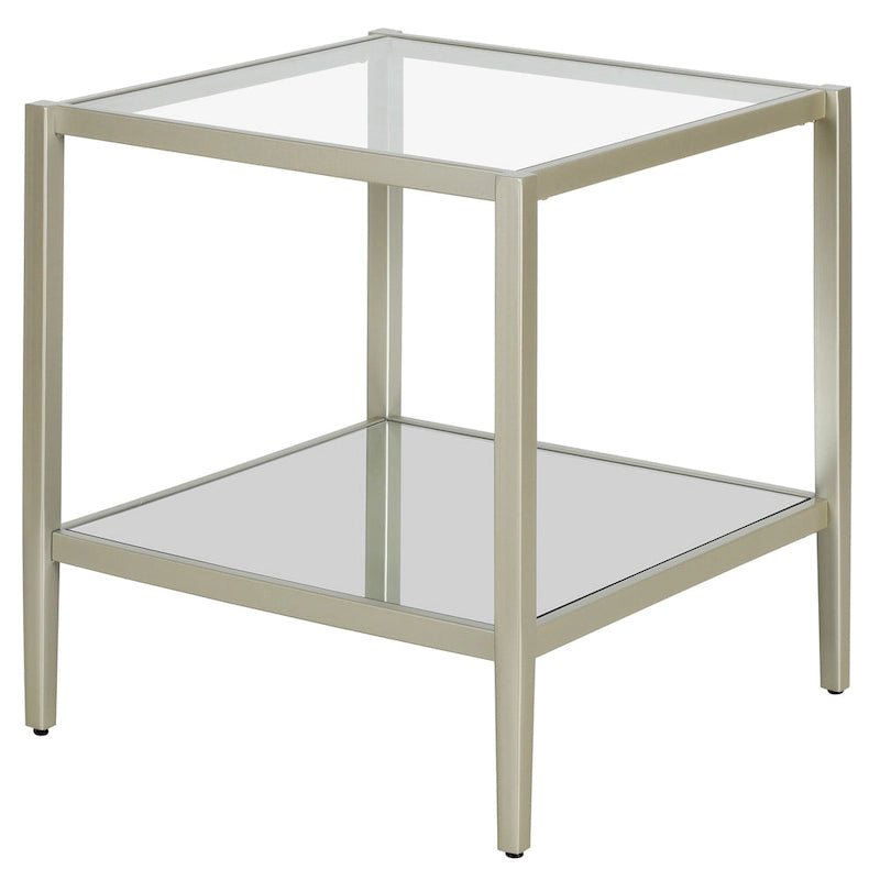 Mesa auxiliar cuadrada de 20 pulgadas con estante de cristal templado