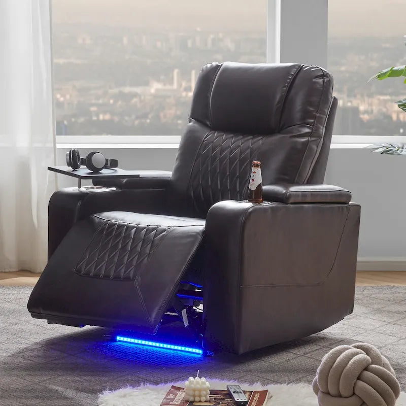 Sillón reclinable eléctrico con portavasos y mesa giratoria