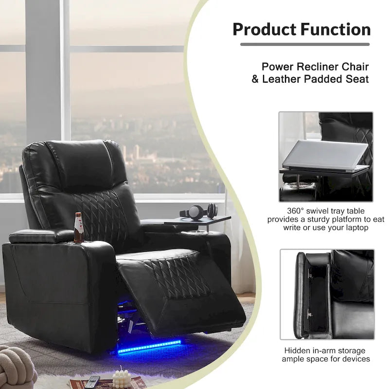Sillón reclinable eléctrico con portavasos y mesa giratoria