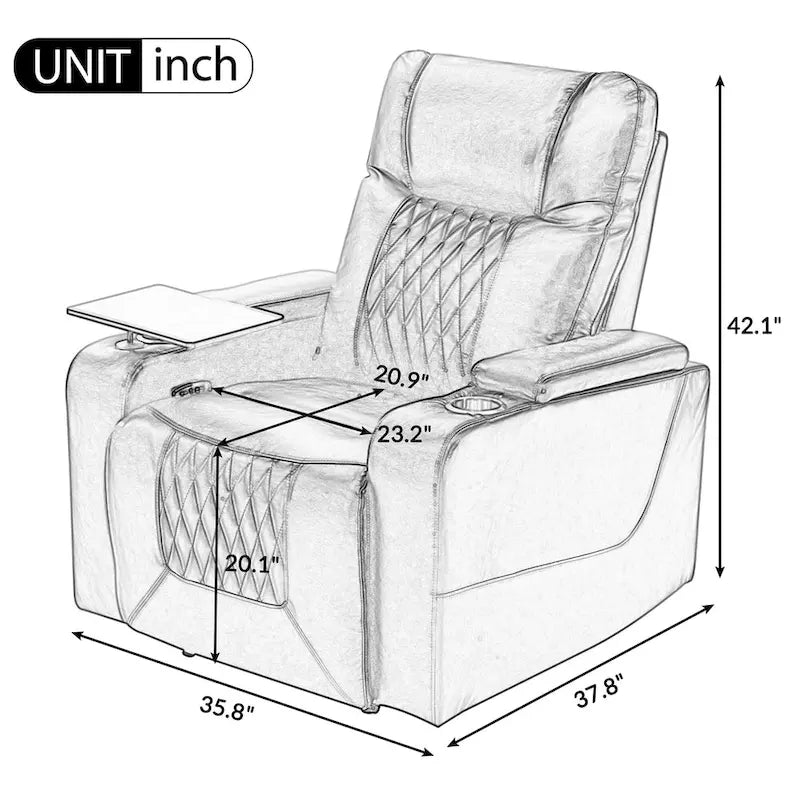 Sillón reclinable eléctrico con portavasos y mesa giratoria