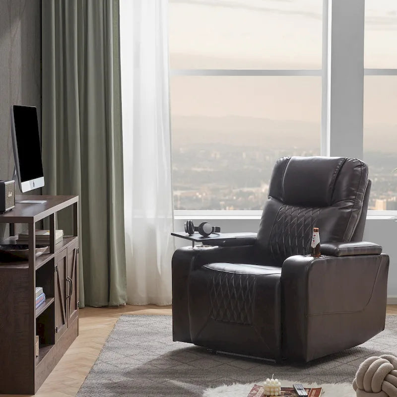 Sillón reclinable eléctrico con portavasos y mesa giratoria