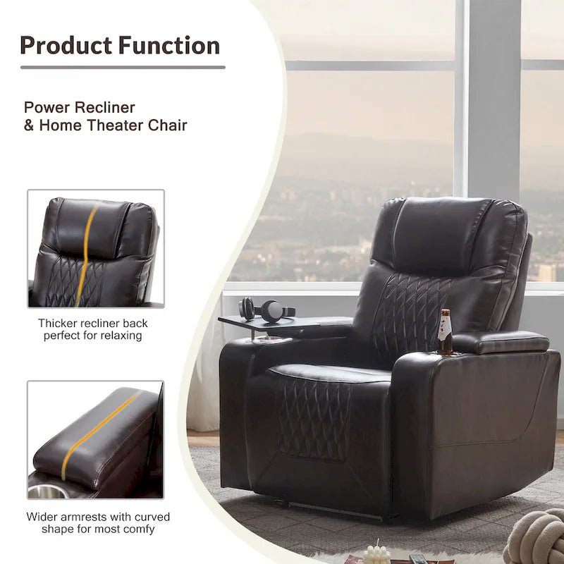 Sillón reclinable eléctrico con portavasos y mesa giratoria
